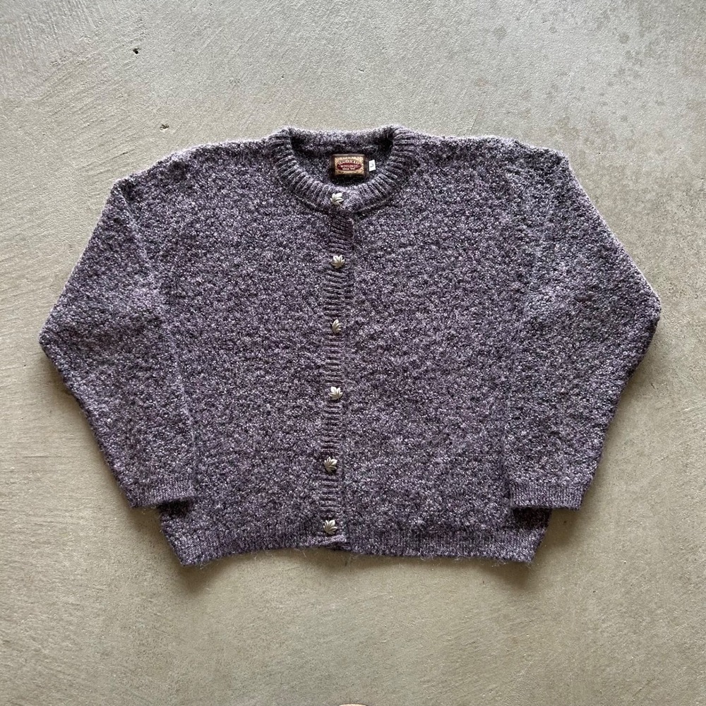 Vintage Traverse Bay Cardigan Sweater Size Large Purple Button Front Knit Wollen